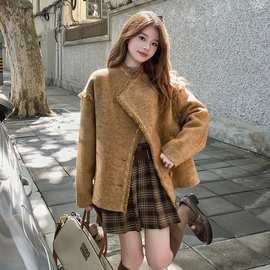 实拍棕色复古高级感流苏毛呢大衣女2026冬韩系气质时尚双面呢羊绒