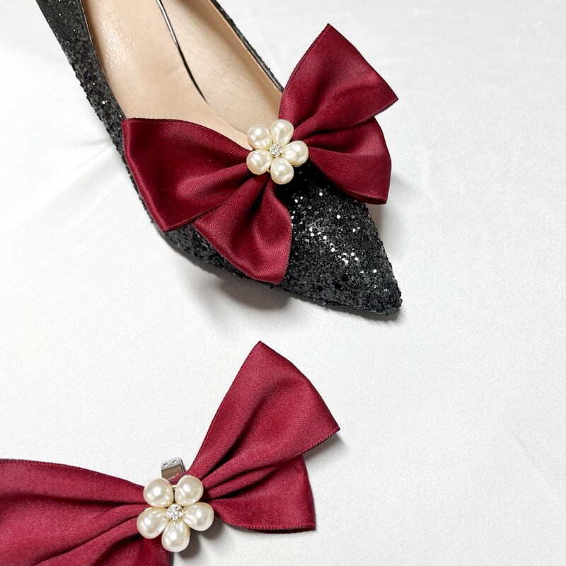 Wedding Shoes with Bow Accessories, Shoe Flowers, Shoe Buckles, High Heels in White, Red, Purple, Blue, and Pink