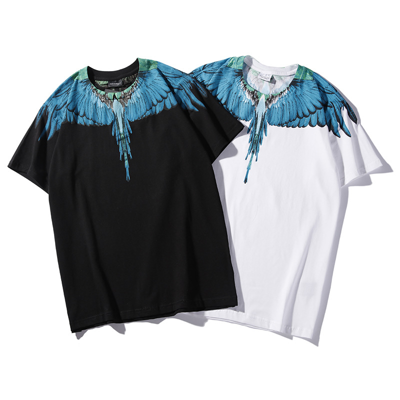 Herre-T-skjorte med trendy merke MB kortermet Marcelo Classic Phantom Wing-T-skjorte med fargerik fjær og lynblad, halvermet T-skjorte for par_voghion.com