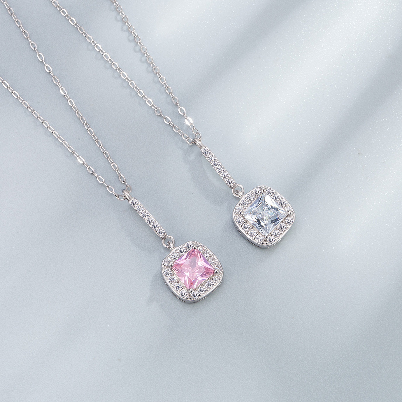 1g Weight Zircon Inlay Material Jewelry Set Classification Jewelry Set Quantity Daily Occasion 925 Sterling Silver Material Geometric Pattern Women's Gender Elegant, Simple Style Style Sterling Silver S925 Pink Square Jewelry Necklace Ear Stud Ring Silver Jewelry Set 5