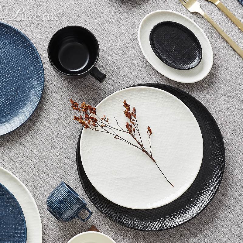 Transfronterizo LZ Lucang perla patrón de tela de lino blanco lujo ligero vajilla de cerámica simple japonesa, platos, platos, platos de pescado, platos de sopa