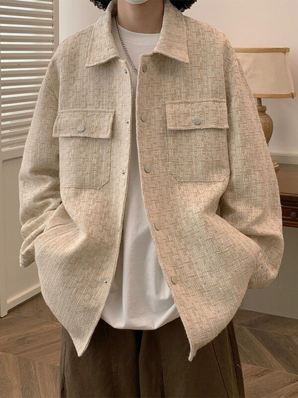 2023 Chanel Style Jacket Men's Autumn American Style Fashion Brand Duffel Handsome Vibe Korean Woolen Jacket High-end Men's Wear