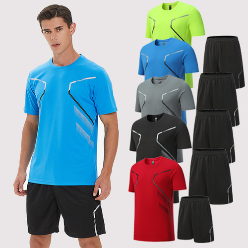  European and American Cross-border Sports Set Short-Sleeved Shorts Quick-Dry Football Training Wear Running Fitness Wear Casual Wear