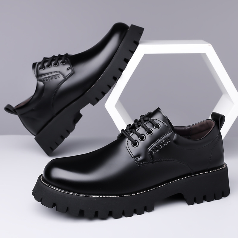 Men's Leather Derby Shoes Casual Thick Sole Formal Wedding Shoes_voghion.com