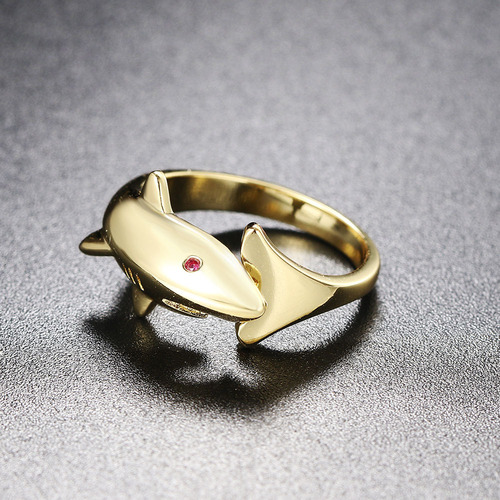 European and American personalized creative red-eyed shark open ring gold-plated animal ring foreign trade cross-border e-commerce new jewelry