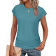 2025 Europe and the United States cross-border Amazon women's top fashion pleated hat sleeve round neck short sleeve T-shirt solid color foreign trade women