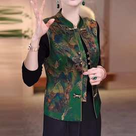 2025春夏洋气上衣女外穿大码复古风新中式老年人国风马夹薄款