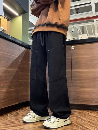 Men's Corduroy Casual Long Pants Spring and Autumn Trendy Boys Sports Winter Lined Warm Straight Leg Sweatpants