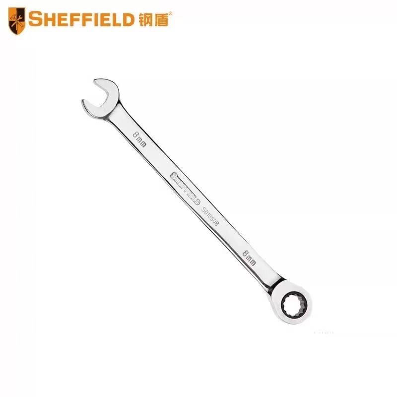 钢盾 SHEFFIFLD S018608公制精抛光棘开两用加长快扳8mm汽修工具