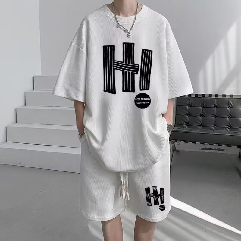 Camisa menos ropa traje de ropa deportiva verano para hombres camiseta de manga corta jersey de baloncesto pantalones cortos casuales de dos piezas tendencia coreana