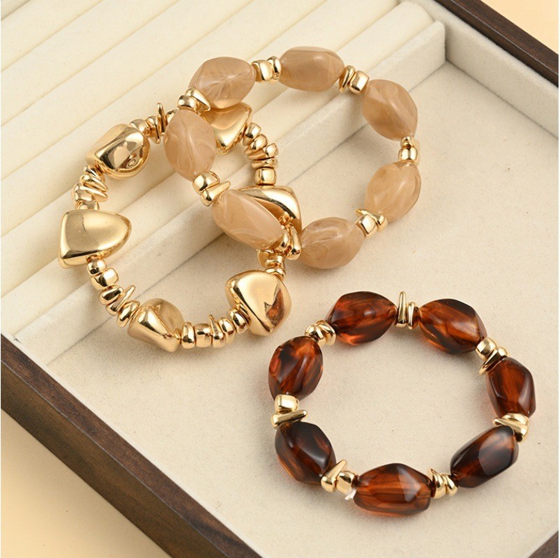 Nuevos productos transfronterizos retro europeos y estadounidenses de bambú tubo acrílico cuentas pulsera de cuerda elástica multicapa para mujeres 3 piezas de brazalete image 13