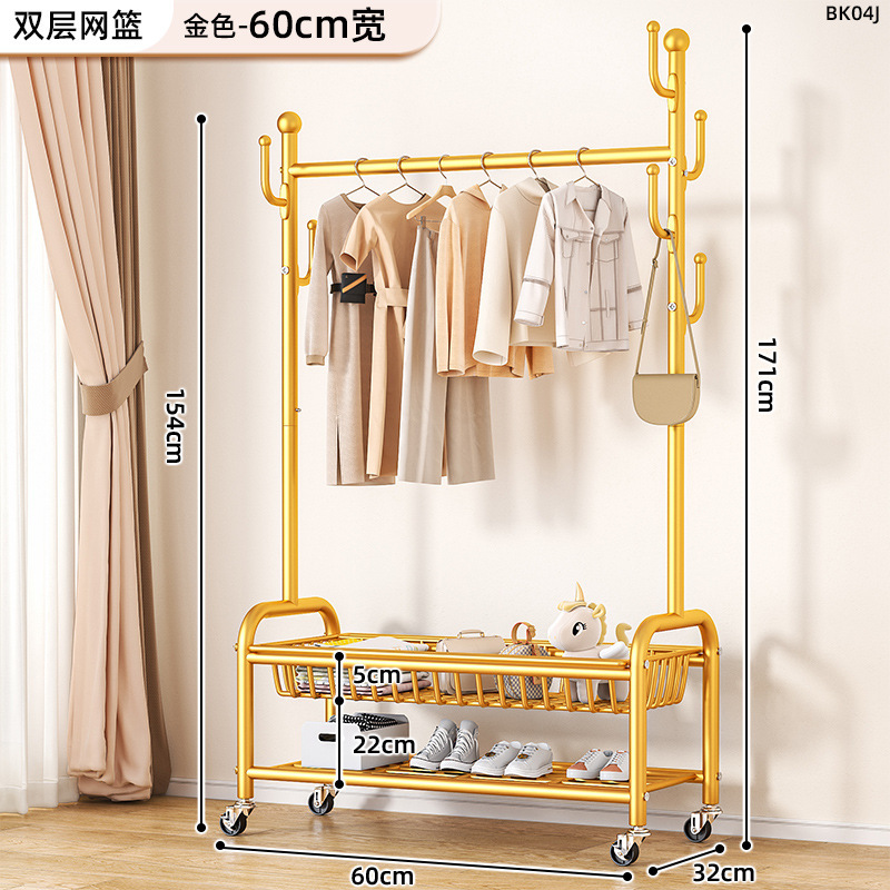 60cm 라이트 럭셔리 골드 더블 레이어 메쉬 바구니丨후크 6개 + 금속 범용 휠