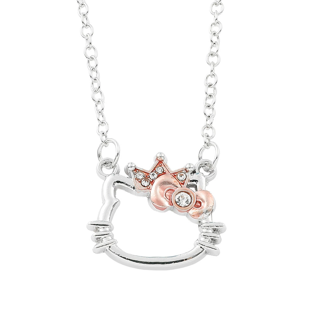 Подвеска-ожерелье (sanrio) Hello Kitty серебристый шарм, корона со стразами, универсальный аксессуар