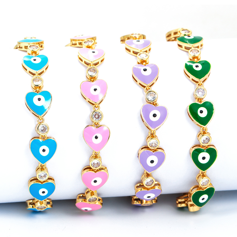 12g Weight Fashion Heart Shape Eye Copper Bracelets Zircon Copper Bracelets