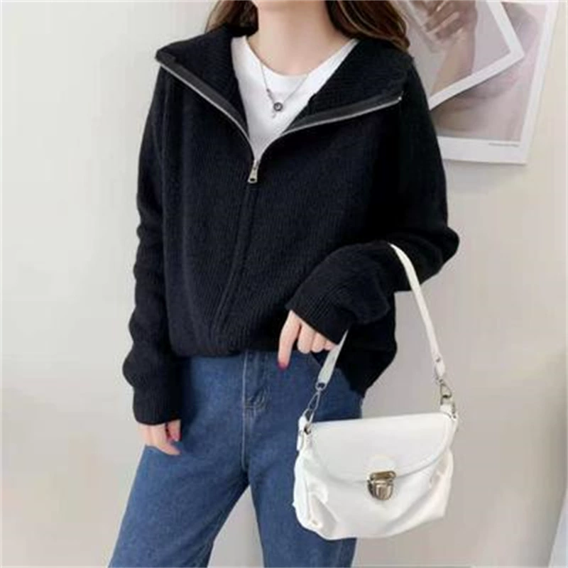 Ретро демисезонная кофта с молнией, свитер для отдыха, куртка, oversize