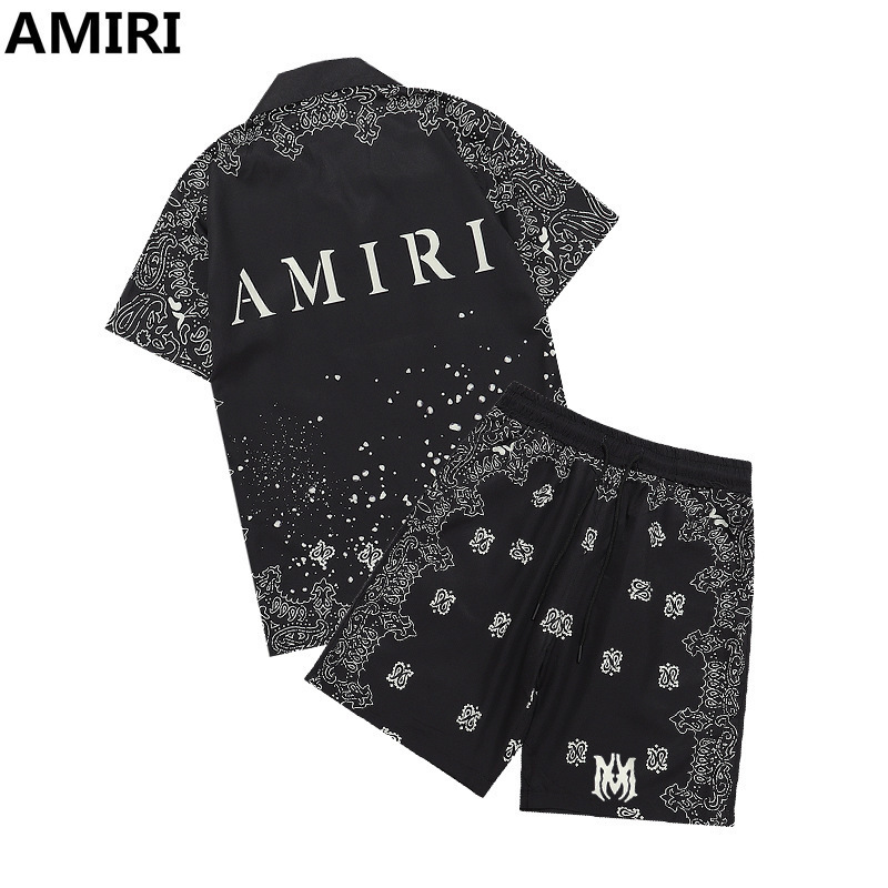 2025 kinds of men's suit shirt AMIRI classic color matching printing youth casual short sleeve shirt sports