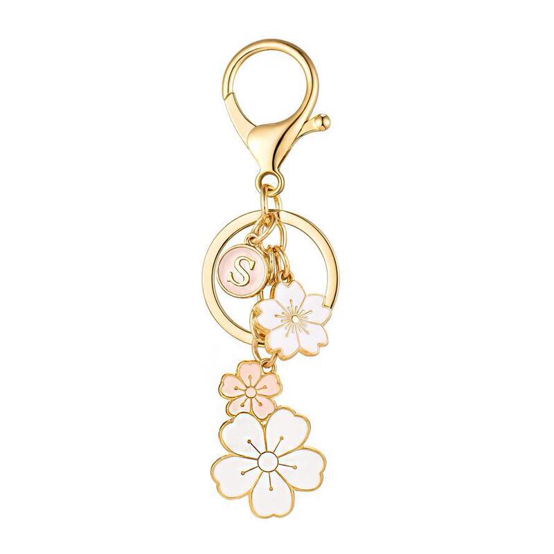 New Colorful Flower Keychain Initial Keychain Flower Charm Cute Pink Letter Keychain