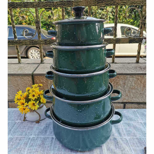 Enamel pitted soup pot five-piece set exported to Southeast Asia flat-bottomed enamel pot stew pot burning pot gas induction cooker available