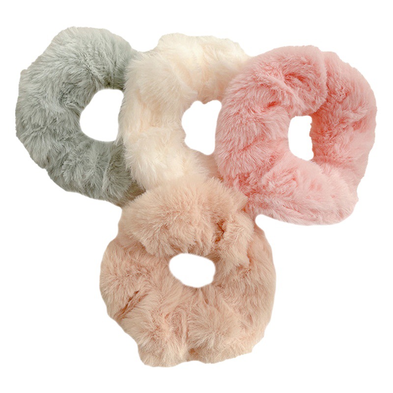 Invierno de la felpa del cerdo intestino grueso banda de pelo de Internet de la celebridad nueva cuerda de pelo peludo simple banda de goma cuerda corbata de pelo femenino cubierta de cuero tocado