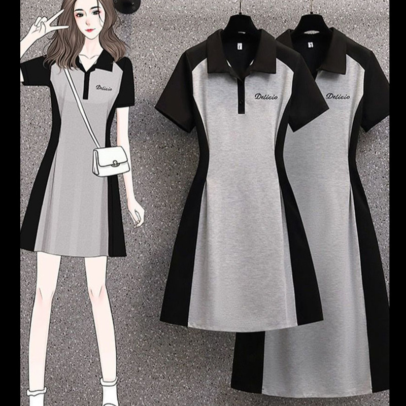 Seven Sizes Available, Size 40-100kg Can Be Worn in Both Long and Short Styles, Polo Collar Mid-Length Dress, Slimming Dress for Plus-Size Girls