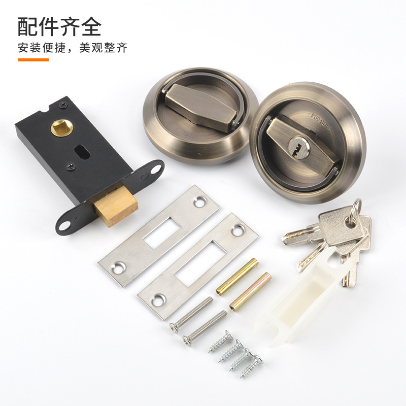 Thickened 304 stainless steel round ring pull ring handle invisible door round with lock fire hydrant surface-mounted handle passage door