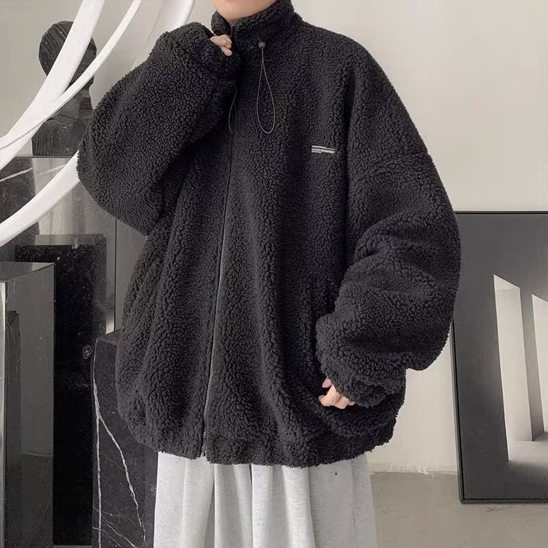 港风时尚羊羔绒棉服百搭宽松中性风棉衣冬季新款潮牌情侣外套时尚