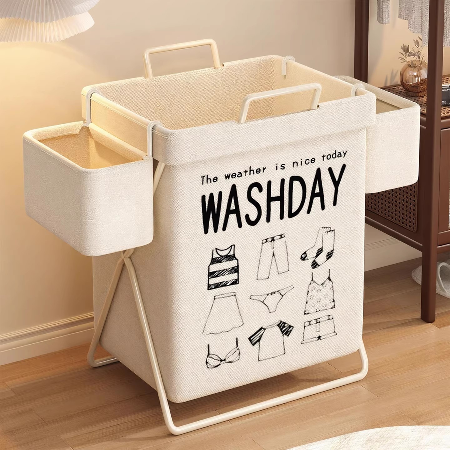 Dirty Laundry Basket for Home Use, Foldable, Can Be Sorted, Light Luxury Laundry Basket, Dirty Clothes Basket, Dirty Clothes Bin, Basket with Partitioned Storage