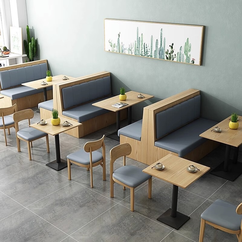 Dessert Milk Tea Shop Restaurant Solid Wood Table and Chair Set Theme Western Restaurant Coffee Shop Sofa Booth Wall-Mounted Commercial