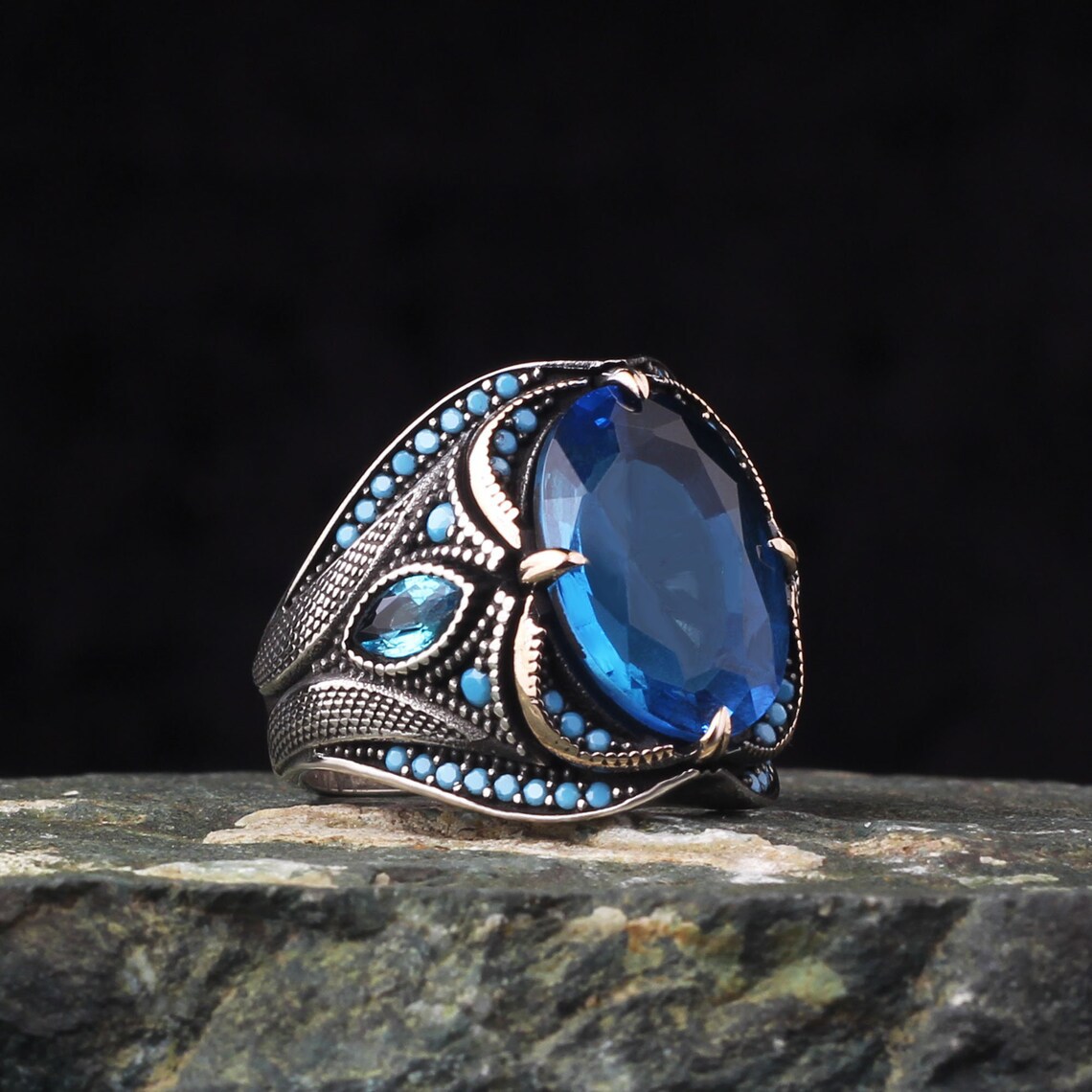 Rings Classification 1 Piece Quantity Retro Punk Geometric Alloy Plating Inlay Artificial Gemstones Men's Rings