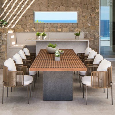 Al Aire Libre mesa y silla de ratán Jardín B & B Bar restaurante al aire libre mesa de comedor de madera maciza Silla de ratán al aire libre impermeable Protección solar