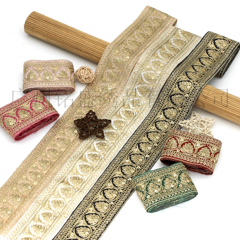 厂家批发 民族风刺绣花边服装辅料傣族服衣领裙摆配饰条码现货