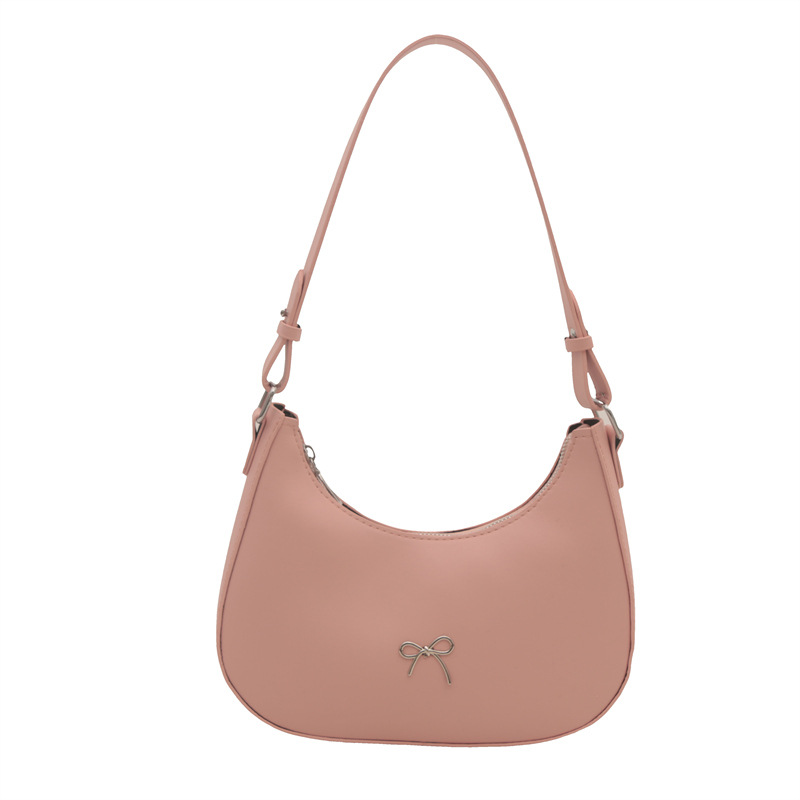 Bolso de axila con lazo para mujer 2024 nuevo estilo literario minimal bolso de hombro textura de viaje de moda de luna nueva marea