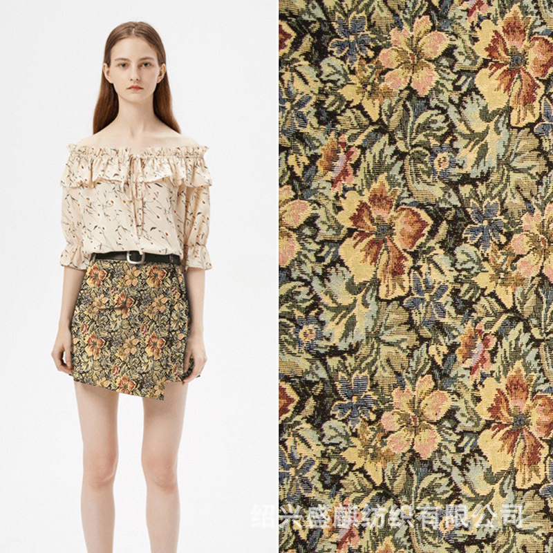 绍兴厂家 520G欧美花色涤棉提花布 短裙大衣 鞋帮粗纺面料 沙发布