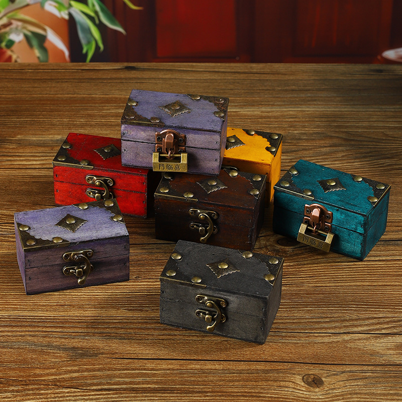 多色复古木质收纳盒首饰储物箱家居梳妆台摆件装饰品密室道具木盒