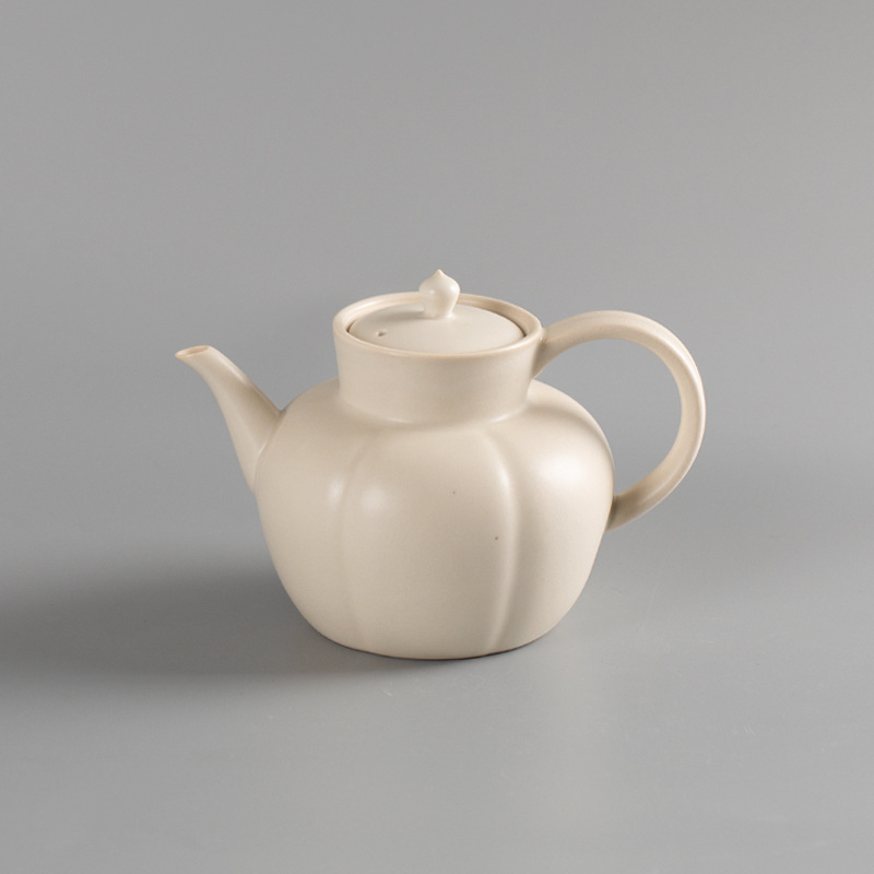 Ash-Glazed Clay Teapot, White Clay Pottery Teapot, Ceramic Tea Brewing Pot, Electric Ceramic Stove, Home Office Use, Crackle Glaze