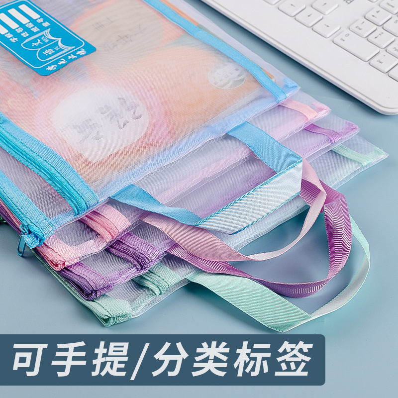 Bolsa de documentos de clasificación de asignaturas de estudiantes A4 doble capa de gran capacidad bolsa de trabajo tipo cremallera portátil bolsa de estudio bolsa de malla