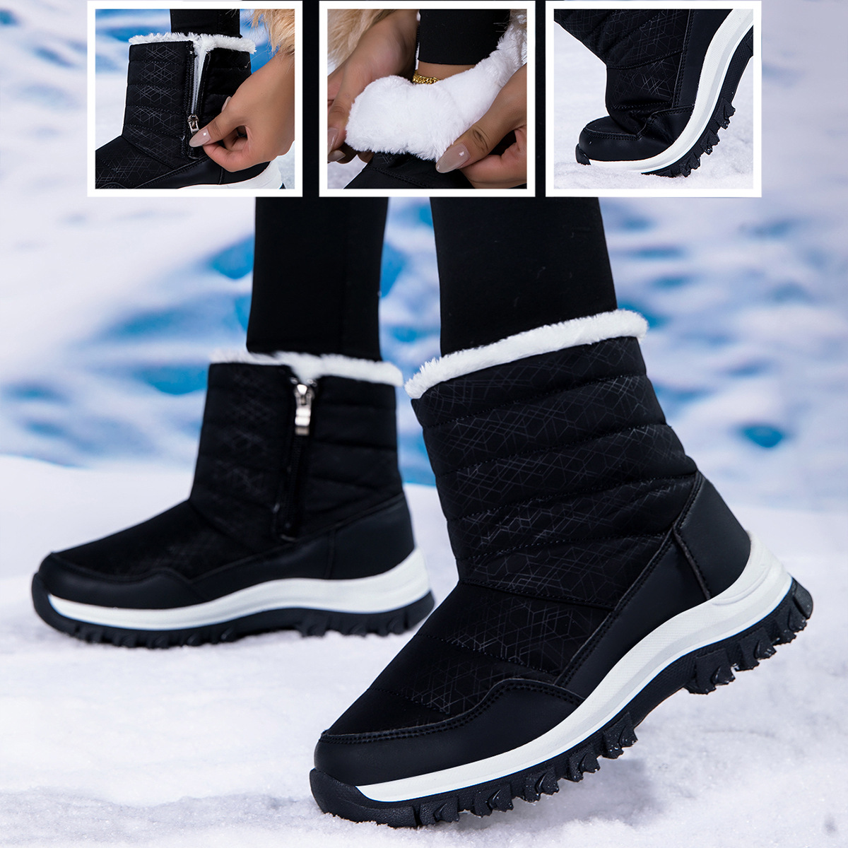 Botas de Nieve y Senderismo Térmicas de Cuero Sintético y TPR Antideslizante para Invierno