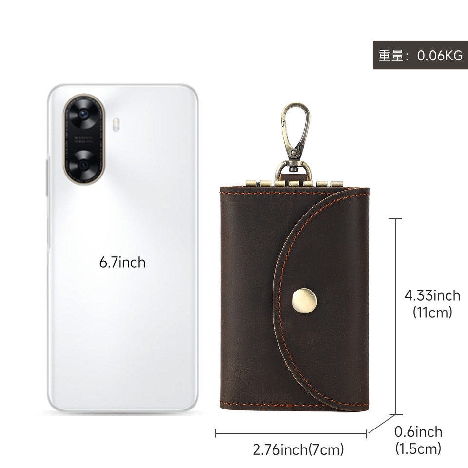 Túi đựng chìa khóa kiêm ví đựng thẻ da bò thật 7,5×1,5×11 cm — Cà phê đậm, nâu