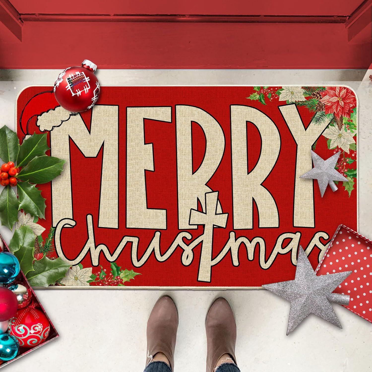 Amazon Navidad enano alfombra del piso de entrada americana alfombra del piso de entrada de Navidad alfombra del piso en stock al por mayor