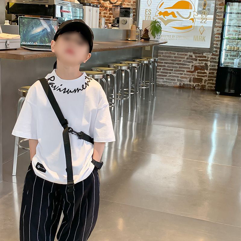 男大童圓領短袖T恤酷帥時尚潮款嘻哈男童夏季純棉上衣立體印花