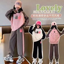 女童春秋套装2025新款中大童时尚洋气女孩卡通运动拼色韩版两件套