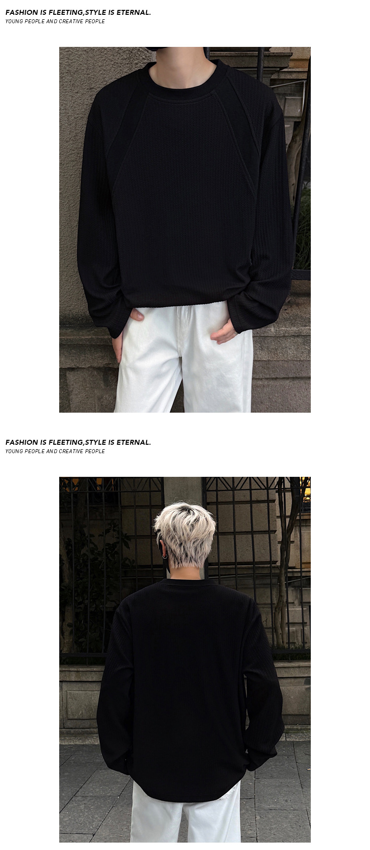 American Retro Deconstructed Patchwork Long Sleeve T-shirt Men_voghion.com