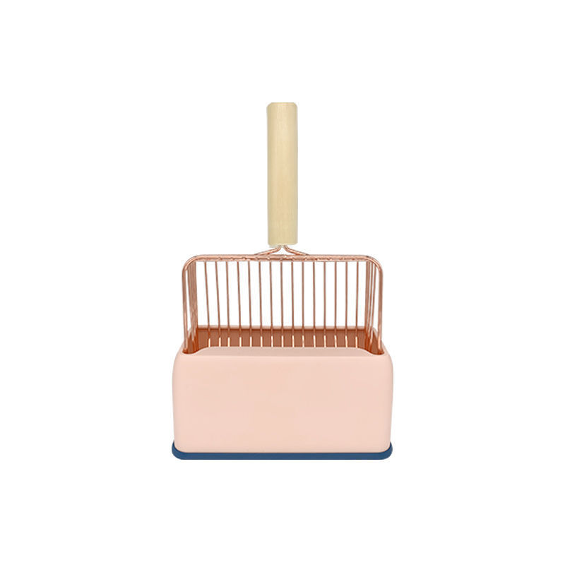 [업그레이드 버전] 핑크/나무 손잡이 고양이 쓰레기 삽 + 핑크 기지