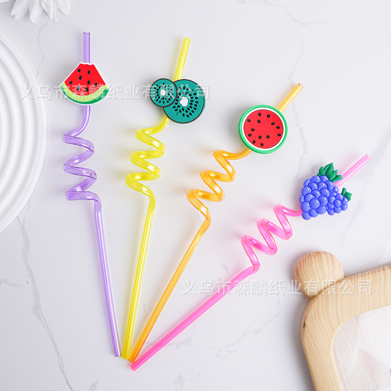 Transfronterizo Amazon dibujos animados forma paja creativa fiesta de cumpleaños decoración espiral curvado arte paja al por mayor