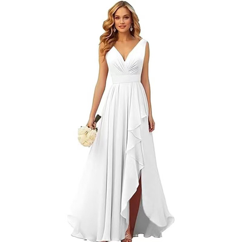 Amazon Cross-Border Evening Dress 2026 New Style V-Neck Pleated Slit Tie Long Chiffon Christmas Party Dress Amazon Cross-Border Evening Dress 2026 New Style V-Neck Pleated Slit Tie Long Chiffon Christmas Party Dress