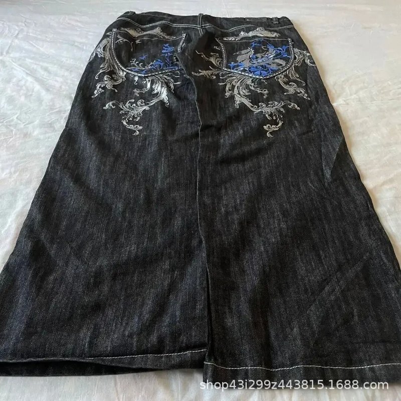 跨境电商JNCO Y2K宽松牛仔裤男士复古刺绣嘻哈街头原宿男士阔腿裤|undefined