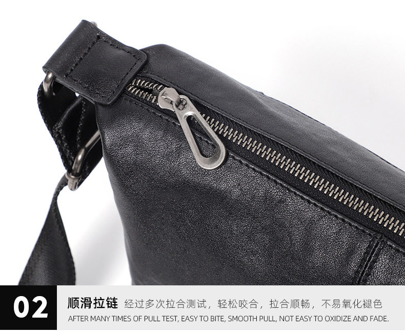 Túi đeo chéo nam da bò thật thuộc da thực vật, túi đeo vai nhẹ, túi du lịch mềm 29×11×17 cm — Màu đen chi tiết 18