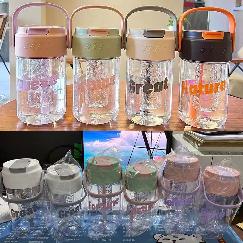 Taza de paja de té perfumada estudiante femenina taza de agua de gran capacidad para niños hervidor de agua de alto aspecto separación de té de plástico taza de vientre grande