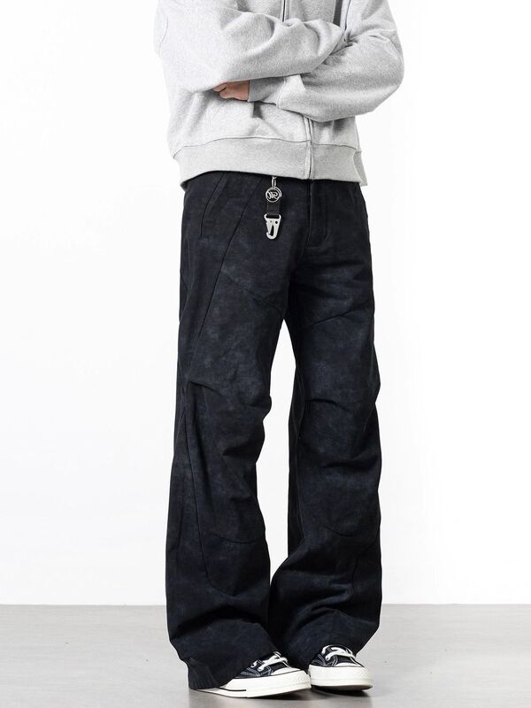American Retro Marble-Patterned Paratrooper Cargo Pants Men's Jeans with a Loose Straight-Leg Casual Stylish Design