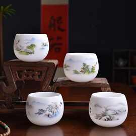 羊脂玉白瓷主人杯品茗杯单个茶盏家用男女士单杯子陶瓷功夫小茶杯